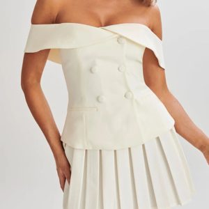 Y2K Off Shoulder Top & Pleated Mini Skirt Coquette Aesthetic Set