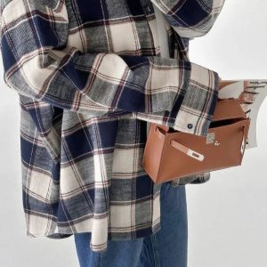 Y2K Oversized Plaid Shirt - Trendy Coquette Aesthetic Clothing