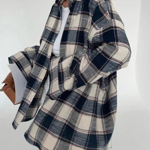 Y2K Oversized Plaid Shirt - Trendy Coquette Aesthetic Clothing