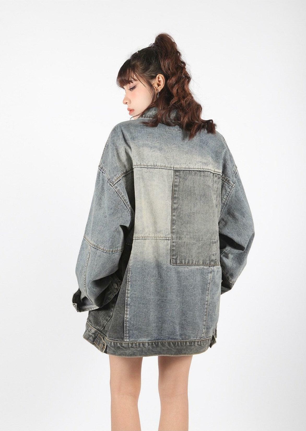 Y2K Patchwork Oversized Denim Jacket - Trendy Coquette Aesthetic Style