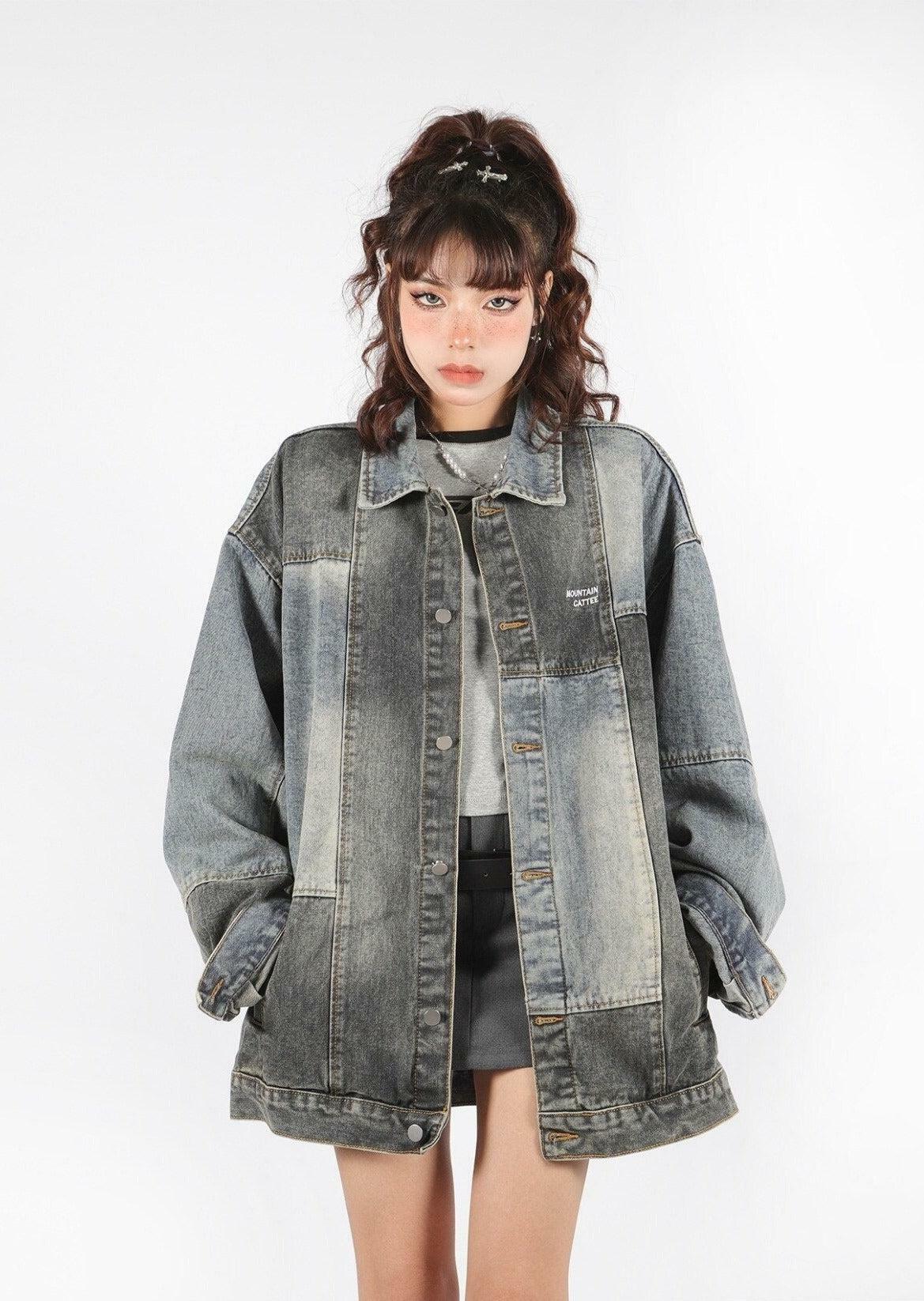 Y2K Patchwork Oversized Denim Jacket - Trendy Coquette Aesthetic Style