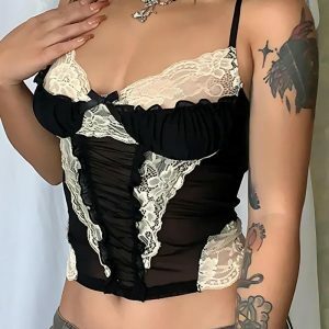 Y2K Sheer Lace Cropped Top - Trendy Coquette Aesthetic Apparel