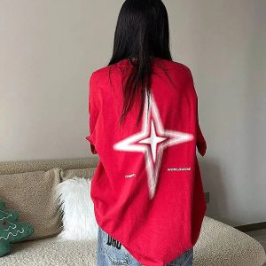 Y2K Shiny Star Graphic Tee - Trendy Aesthetic Clothing for Every Style