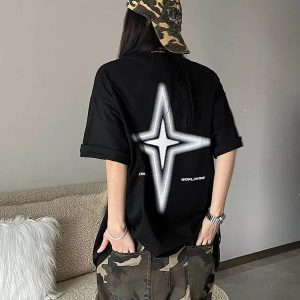 Y2K Shiny Star Graphic Tee - Trendy Aesthetic Clothing for Every Style