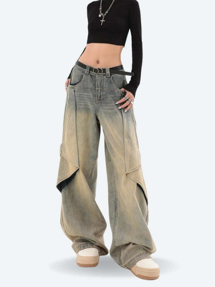 Y2K Skater Layered Denim Jeans - Trendy Coquette Aesthetic Outfit