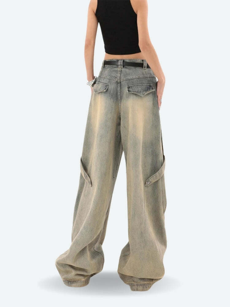 Y2K Skater Layered Denim Jeans - Trendy Coquette Aesthetic Outfit