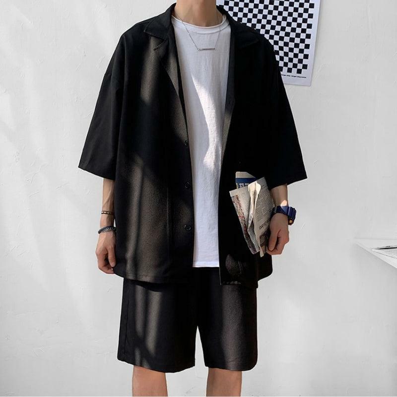 Y2K Soft Boy Aesthetic Shirt & Shorts Two-Piece Outfit Set