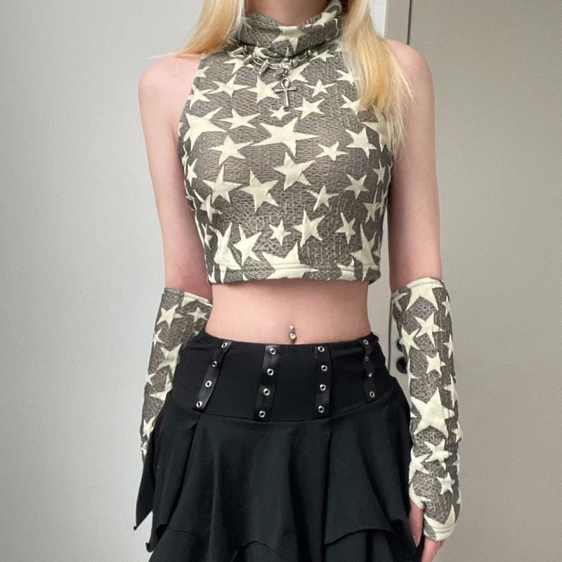 Y2K Star Embroidered Crop Top - Trendy Coquette Aesthetic Apparel