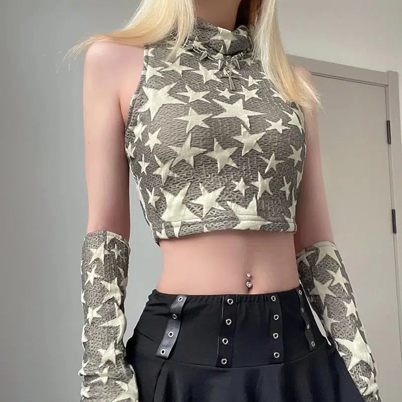 Y2K Star Embroidered Crop Top - Trendy Coquette Aesthetic Apparel