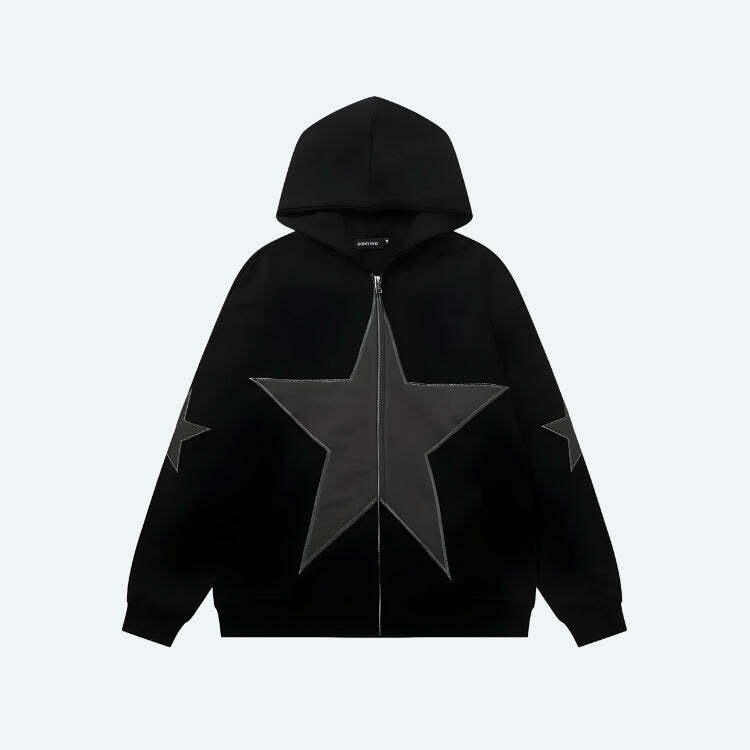 Y2K Star Patch Zip-Up Hoodie - Trendy Coquette Aesthetic Outerwear