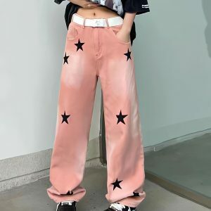 Y2K Star Printed Jeans - Trendy Coquette Aesthetic Outfit Essential