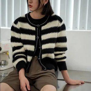 Y2K Striped Button Up Cardigan - Coquette Aesthetic Fashion Essential