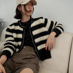 Y2K Striped Button Up Cardigan - Coquette Aesthetic Fashion Essential