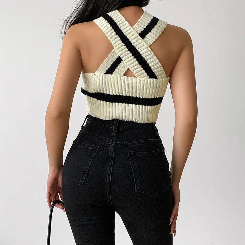 Y2K Striped Knitted Crop Top - Coquette Aesthetic Fashion Essential