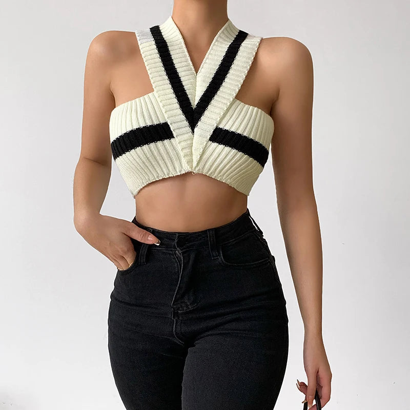 Y2K Striped Knitted Crop Top - Coquette Aesthetic Fashion Essential