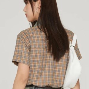 Y2K Vintage Plaid Crop Shirt - Aesthetic Coquette Style Top