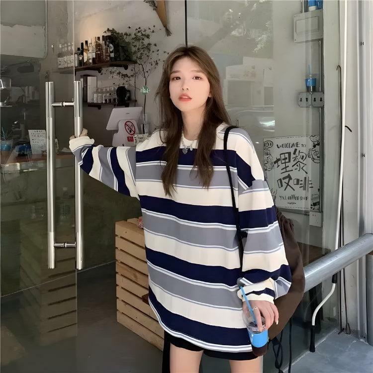 Y2K Vintage Striped Sweatshirt - Aesthetic Coquette Style Top