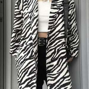 Zebra Print Long Blazer - Y2K Aesthetic Clothing for Trendy Outfits