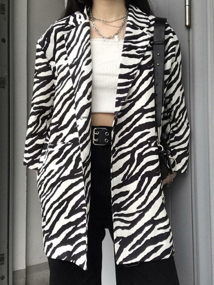 Zebra Print Long Blazer - Y2K Aesthetic Clothing for Trendy Outfits