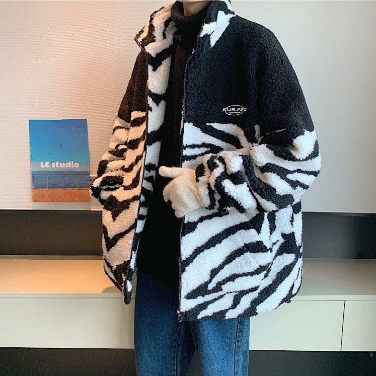 Zebra Print Zip-Up Jacket - Y2K Aesthetic Clothing for Trendy Outfits