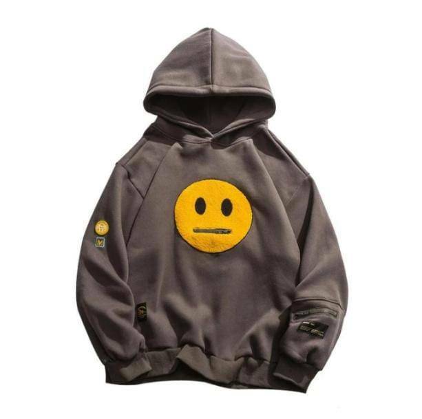 Zipper Pocket Emoji Hoodie - Y2K Aesthetic Clothing for Trendy Styles